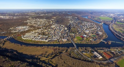 Aerial view, townscape, Ruhr river, Ruhr viaduct, Stiftsmühle dam, Herdecke, Ruhr area, North