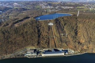 Aerial view, river Ruhr, pumped storage power station, Köpchenwerk, storage basin, Herdecke, Ruhr