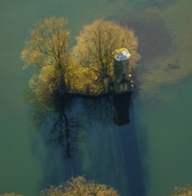 Aerial view, mouse tower on an island in the Hengsteysee, Hengstey, Herdecke, Ruhr area, North