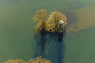 Aerial view, mouse tower on an island in the Hengsteysee, Hengstey, Herdecke, Ruhr area, North