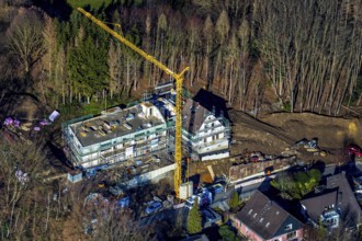 Aerial view, construction site, new development area on Bergweg, Herdecke, Ruhr area, North