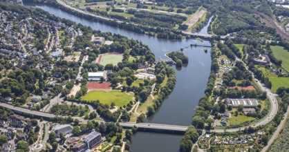 Aerial view, Ruhr river, Stiftsmühle dam, Stiftsmühle power station, Ruhr bridge Herdecke,