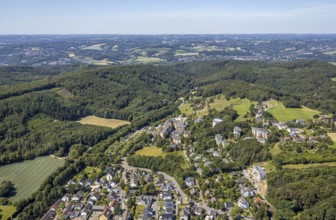 Aerial view, forest area with distant view, Community Hospital Herdecke, Waldorfkindergarten
