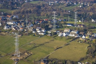 Aerial photo, construction power line Dortmund-Hagen, power pylons, high voltage, Ostend, Herdecke,