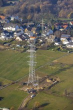 Aerial photo, construction power line Dortmund-Hagen, power pylons, high voltage, Ostend, Herdecke,