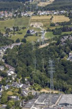 Aerial view, construction site power line with new high-voltage pylons, In der Erdbrügge, Herdecke,