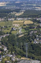 Aerial view, construction site power line with new high-voltage pylons, In der Erdbrügge, Herdecke,