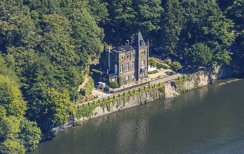Aerial view, Seeschlösschen Niedernhof, Hengsteysee, Herdecke, Ruhr area, North Rhine-Westphalia,