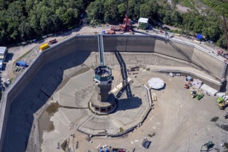 Aerial photo, RWE has completely emptied the large upper reservoir for the main inspection at the
