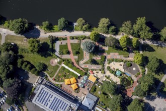 Aerial view, Zweibrücker Hof, Ruhrstrand 54 beer garden, mini golf, Herdecke, Ruhr area, North