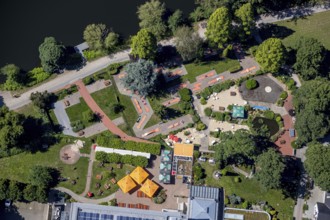 Aerial view, Zweibrücker Hof, Ruhrstrand 54 beer garden, mini golf, Herdecke, Ruhr area, North