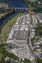Aerial view, river Ruhr, Ruhr-Aue Center quarter, Ruhr-Viadukt, Herdecke, Ruhr area, North