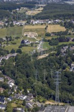 Aerial view, construction site power line with new high-voltage pylons, In der Erdbrügge, Herdecke,