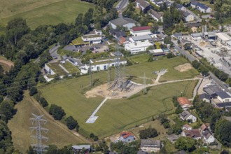 Aerial view, industrial area Gahlenfeld, construction site power line, end, Herdecke, Ruhr area,