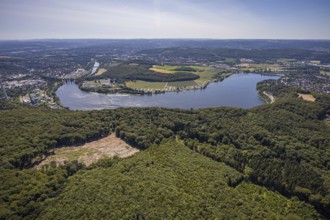 Aerial view, Harkortsee, view to Kaisberg Hagen-Vorhalle, campsite at Harkortsee, weather, Ruhr