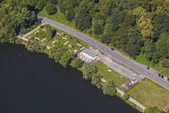 Aerial view, Klute's Minigolf Oasis, beach path at the river Ruhr, Wetterstraße, Herdecke, Ruhr