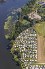 Aerial view, camping site at Harkortsee, Vorhalle, Hagen, Ruhr area, North Rhine-Westphalia,