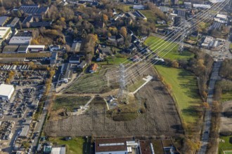Aerial photo, construction power line Dortmund-Hagen, power pylons, high voltage, Ostend, Herdecke,