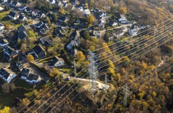 Aerial photo, construction power line Dortmund-Hagen, power pylons, high voltage, Ostend, Herdecke,