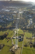Aerial photo, construction power line Dortmund-Hagen, power pylons, high voltage, Ostend, Herdecke,