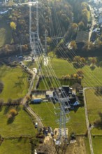 Aerial photo, construction power line Dortmund-Hagen, power pylons, high voltage, Ostend, Herdecke,