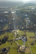 Aerial photo, construction power line Dortmund-Hagen, power pylons, high voltage, Ostend, Herdecke,