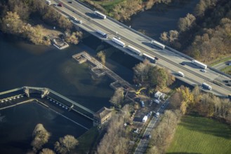 Aerial view, construction site new Volme bridge, motorway A1, Volme bridge, Ruhr, Volme, Boele,