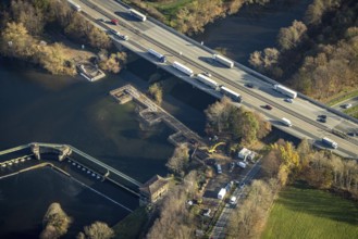 Aerial view, construction site new Volme bridge, motorway A1, Volme bridge, Ruhr, Volme, Boele,