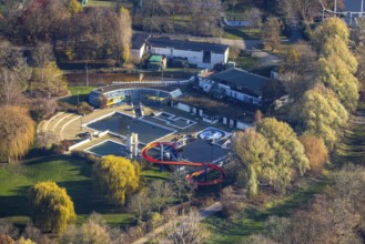 Aerial view, outdoor pool Herdecke, water slide, swimming pool, Herdecke, Ruhr area, North