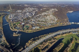 Aerial view, overview Herdecke, Heygsteysee, Harkortsee, Cuno power plant, Köpchenwerk, RWE pumped