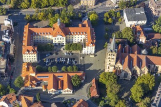Aerial view, old town, city centre, Herford Minster, town hall, Herford city, Herford,