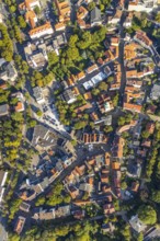 Aerial view, old town, Gänsemarkt with goose fountain, Herford city, Herford, East