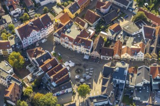 Aerial view, old town, Gänsemarkt with goose fountain, Herford city, Herford, Ostwestfalen-Lippe,