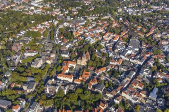 Aerial view, old town, city centre, Herford Minster, town hall, Herford city, Herford,