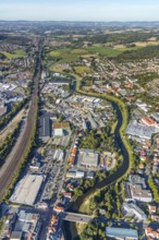 Aerial view, railway tracks, Werre river, Herford city, Herford, Ostwestfalen-Lippe, OWL, North