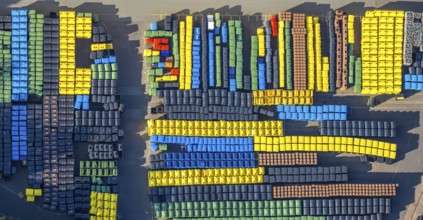 Aerial view, SULO Umwelttechnik GmbH, coloured waste bins, Herford city, Herford,