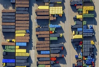 Aerial view, SULO Umwelttechnik GmbH, coloured waste bins, Herford city, Herford,