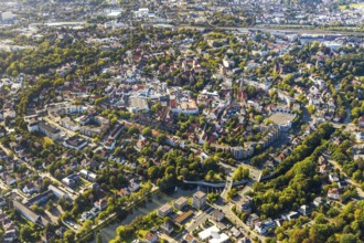 Aerial view, townscape, Herford city, Herford, city wall, Ostwestfalen-Lippe, OWL, North
