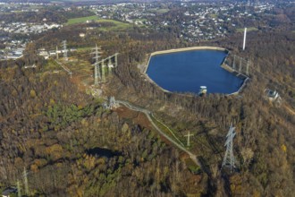 Aerial photo, Köpchenwerk, pumped-storage power station, power pylons, Wittbräucke, Herdecke, Ruhr