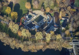 Aerial view, outdoor pool Herdecke, water slide, swimming pool, Herdecke, Ruhr area, North