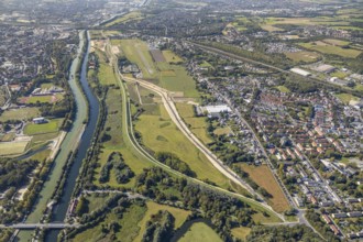 Aerial view, Hamm airfield, Mattenbecke sewage treatment plant, Lippe floodplain, Datteln-Hamm