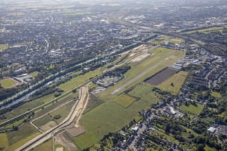 Aerial view, Hamm airfield, Mattenbecke sewage treatment plant, Lippe floodplain, Datteln-Hamm