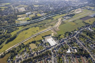 Aerial view, Hamm airfield, Mattenbecke sewage treatment plant, Lippe floodplain, Datteln-Hamm