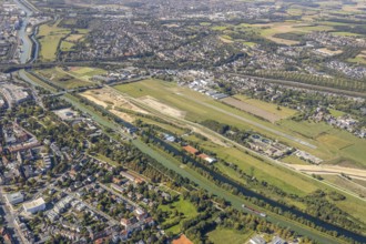 Aerial view, Hamm airfield, Mattenbecke sewage treatment plant, Lippe floodplain, Datteln-Hamm