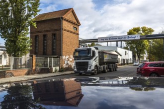 DEU Germany Germany Vetschau A sign advertising rail freight transport in front of a factory