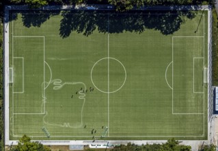 Aerial view, sports field in sports park, football field, Herne, Ruhr area, North Rhine-Westphalia,