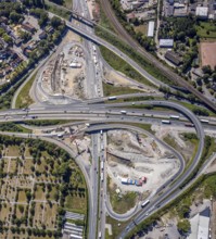 Aerial view, motorway junction Herne, new construction tunnel Baukau from the A43 to the A42,