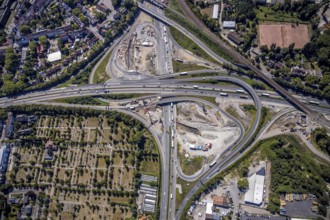 Aerial view, motorway junction Herne, new construction tunnel Baukau from the A43 to the A42,