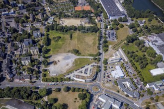 Aerial view, roundabout, Westring industrial estate, Forellstraße, Herne, Ruhr area, North