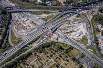 Aerial view, motorway junction Herne, new construction tunnel Baukau from the A43 to the A42,